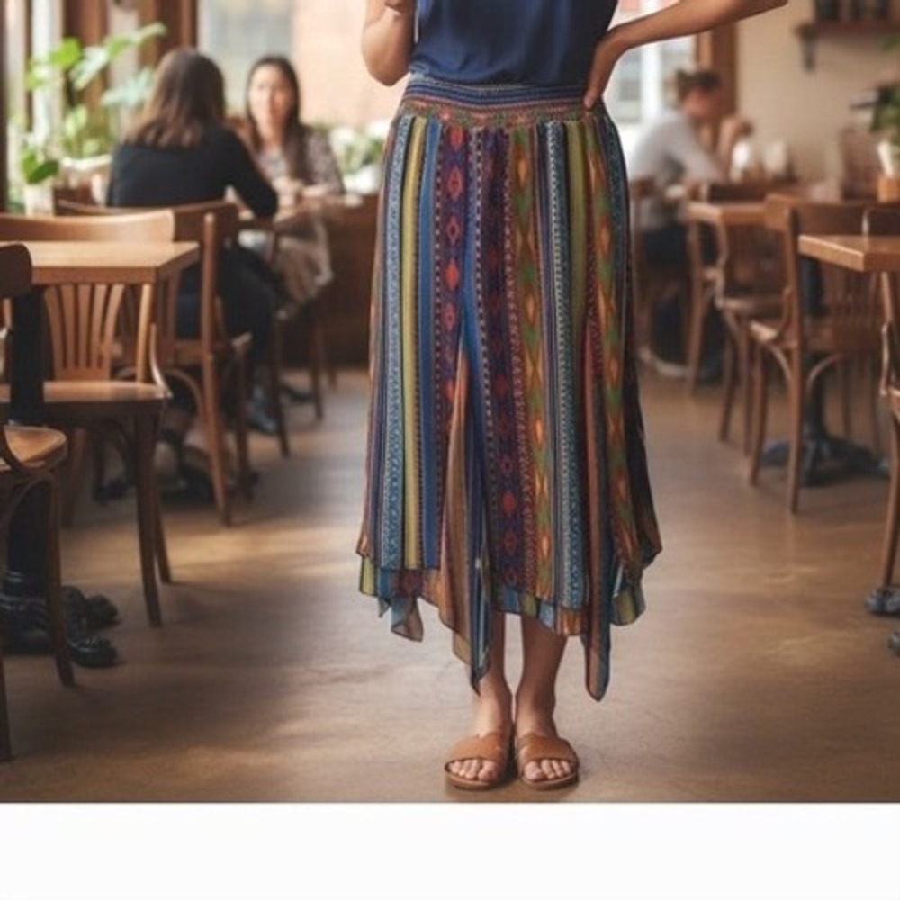 Soft Surroundings‎ Fantasia Rainbow Asymmetrical Handkerchief Hem Artsy Skirt XS
